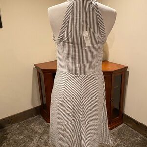 LOFT White and Black Striped Halter Midi Dress